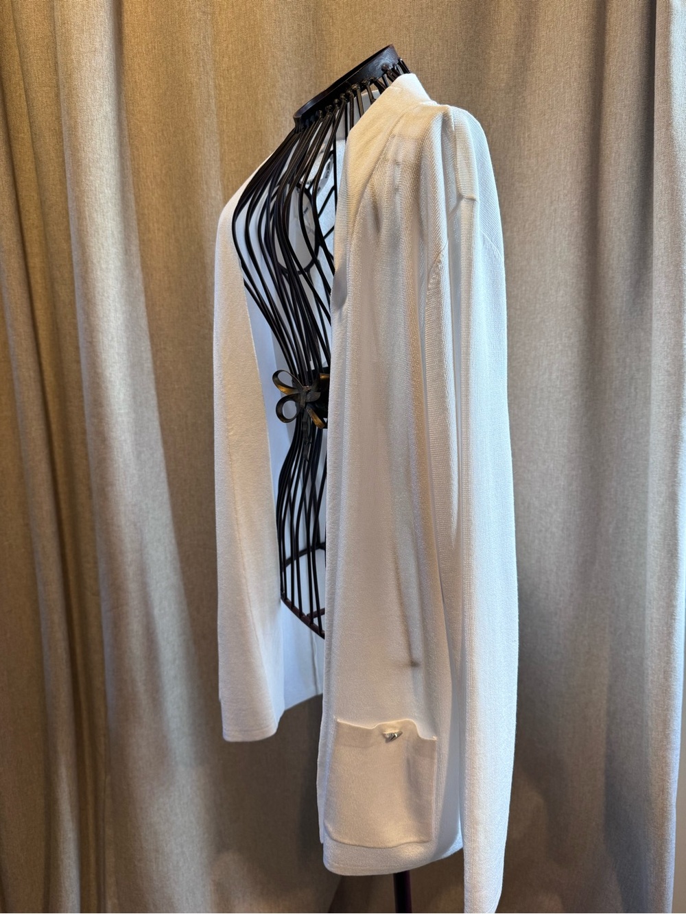Anne Klein - Womens - Open Front Knit Cardigan with Pockets - White - Size M - Picture 4 of 6